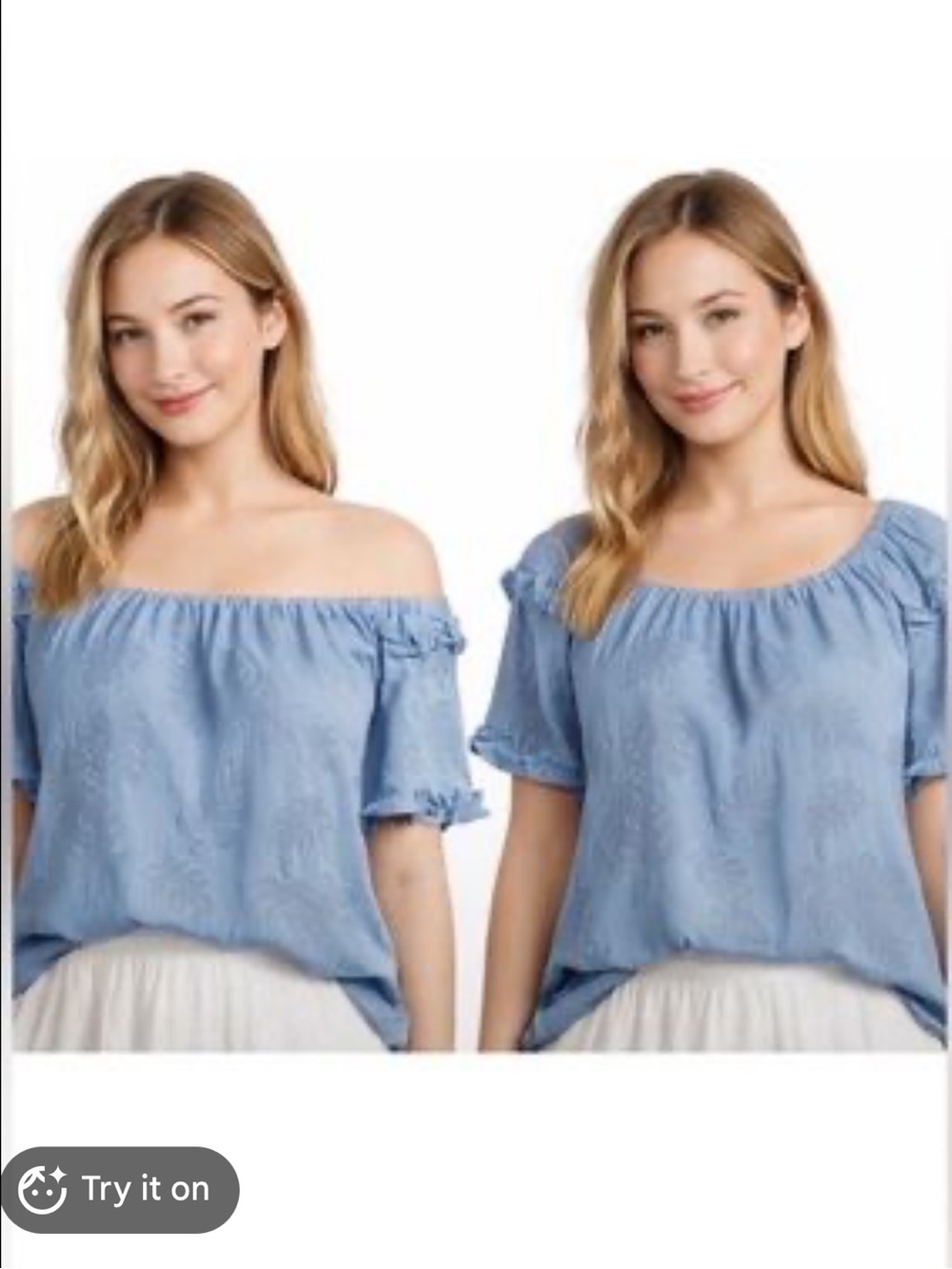 NWT Investments Gold Label Linen Chambray Off The Shoulder Blouse Blue Large